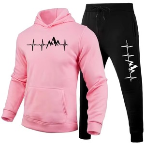 Ensemble survêtement décontracté pour homme : sweat à capuche bordeaux et pantalon de jogging noir, imprimé Cœur de Montagne, longueur intégrale, en coton respirant - Product Image 6
