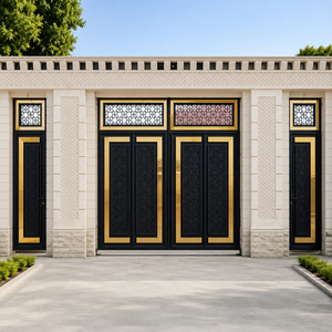 Porte d'entrée principale décorative en métal doré noir de luxe pour villa moderne, double porte de sécurité ornée, design de mobilier - Product Image 2