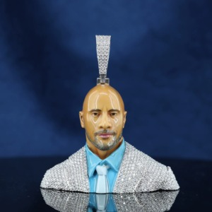 Colgante de rostro de Dwayne Johnson, Plata 925 con baño de rodio y Moissanita, Estilo Hip Hop Iced Out, Joyería de regalo para hombre, Colgante de rapero - Product Image 4