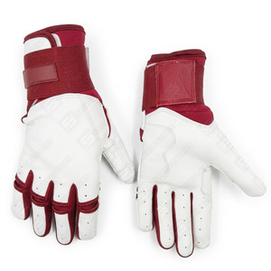 Gants de frappeur de baseball en cuir sur mesure de qualité supérieure, manchette longue, taille adulte, combinaison de couleurs blanc et bordeaux, pour l'entraînement au baseball - Product Image 1