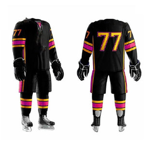 Unisex Ice Hockey Uniform Solid <b>Black</b> Full Sleeve V-Neck Moisture Wicking Fitted Jersey <b>Pants</b> Set 100% Polyester - Product Image 5