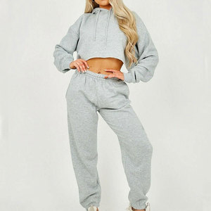 Ensemble de survêtement à capuche pour femmes, couleur unie, coupe ample, manches longues, vêtements décontractés d'automne avec poches latérales, taille élastique, 100% coton - Product Image 6