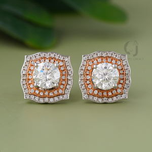 14K Two Tone White Gold 2.17CT <b>Round</b> Lab Grown Diamond Earrings Double Halo StudsVintage <b>Cushion</b> Style EF Color Anniversary Gift - Product Image 1