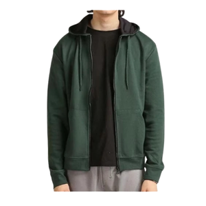 Sudadera con Capucha y Cremallera para Hombre, Color Verde Oscuro, con Cuentas, Corte Regular, Informal, Transpirable, de Algodón Tejido, Felpa Francesa, para Invierno - Product Image 3
