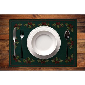 Traditional Embroidery Green <b>Place</b> <b>Mat</b> With Plant Pattern Decorative Design <b>Place</b> <b>Mat</b> for Christmas Use - Product Image 4