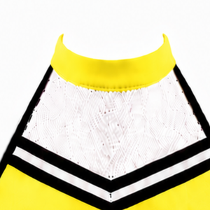 Haut court de cheerleading jaune vif, blanc et noir sans manches, pour performance athlétique, uniforme de cheerleading pour femmes et filles, entraînement d'équipe - Product Image 3