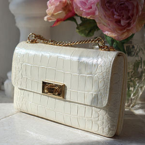 Bolso de Mano Tipo Clutch de Cuero Genuino Blanco y Negro para Mujer, con Cierre de Cremallera y Bordado, Portátil, a la Moda, Estilo Urbano - Product Image 2