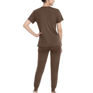 Nuevo Conjunto Médico para Mujer, Color Marrón, Top con Cuello en V y Bolsillo, Pantalones con Cordón, Uniformes de Hospital, Tejido de Punto de Algodón y Poliéster - Product Image 2