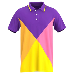 เสื้อโปโลแขนสั้นลายเรขาคณิตสีม่วงเหลืองชมพูสำหรับผู้ชาย ระบายอากาศได้ดี สไตล์ลำลอง - Product Image 1