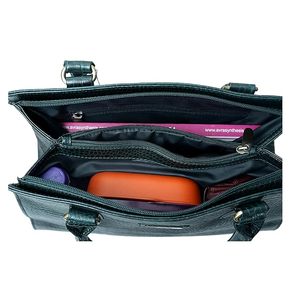 WRIZA Bolso informal de cuero genuino para mujer |   Bolso de Mano Verde Esmeralda con Textura de Cocodrilo Resistente al Agua |   Estructurado con Múltiples Compartimentos - Product Image 5