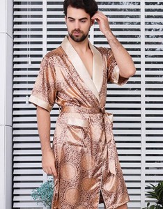Wholesale <b>Men's</b> Knitted Summer Casual Long Sleeve Belted <b>Robe</b> Luxury Plus Size Spa Bathrobe Sleepwear - Product Image 3