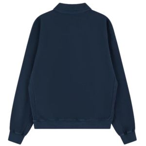 Sweat-shirt polo côtelé épais délavé bleu marine à manches longues et col tricoté, style décontracté pour homme, coupe confortable, qualité supérieure - Product Image 2