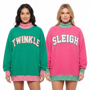 <b>Women's</b> Red December Embroidered <b>Christmas</b> <b>Sweatshirt</b> Gingham Collar Long Sleeve Pullover Winter Knitted <b>Sweatshirt</b> - Product Image 6