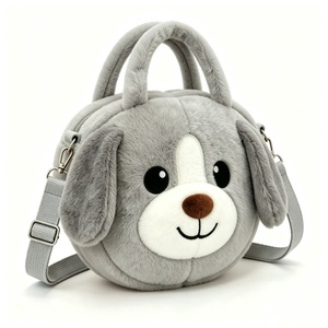 Sac en peluche personnalisé avec visage de chien brodé, sac en peluche gris avec visage de chien, sangle réglable et fermeture éclair, sac en peluche gris duveteux avec visage de chien - Product Image 1