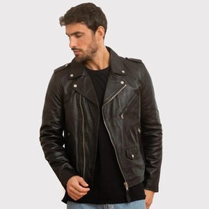 Black Men's Leather <b>Biker</b> <b>Jacket</b> - Bold Style, Ultimate Durability - Product Image 1