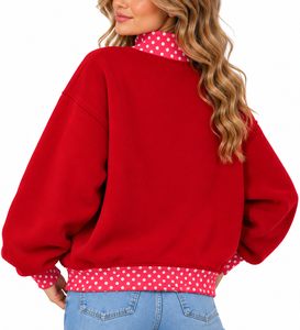 Sudadera navideña personalizada al por mayor para mujer, con cuello simulado, apliques de cristal, bordado, de algodón, de manga larga, estilo oversize - Product Image 3