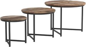 Ensemble de 3 tables basses rondes en bois de manguier massif, finition grain naturel, base en métal noir, très demandées - Product Image 4