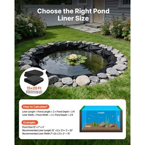 Telo in gomma EPDM da 45 mil per laghetto di pesci Koi, facile da tagliare, 15 x 20 piedi, resistente e impermeabile, con sottotelo in argilla geosintetica, combo per - Product Image 2