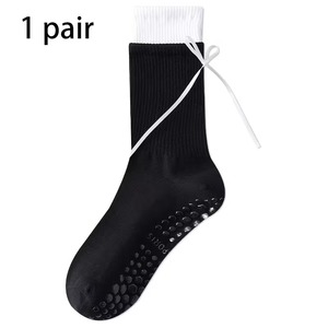 Chaussettes blanches à nœud pour femme, en coton respirant, pour usage quotidien, style classique, tricotées, couleur unie, saison printemps - Product Image 2