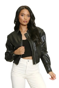 Women's Faux <b>Leather</b> <b>Jacket</b> Fashion PU Slim Cropped Suit Outwear <b>Long</b> Sleeve Zipper Motorcycle Bomber <b>Leather</b> <b>Jacket</b> - Product Image 5