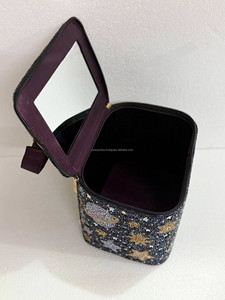 Beaded Cosmetic <b>Case</b> With Star Planet Pattern Zipper Closure Soft Handle Medium Size Bohemian Style <b>Makeup</b> Bag - Product Image 3