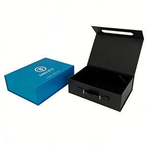 Caja de Regalo Magnética Plegable Rígida Grande Personalizada, Empaque de Cartón Plegable de Lujo Negro con Asa - Product Image 3