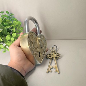 Strong Padlock Made With Brass Body And Steel Shackle Vintage <b>Lock</b> Choice For Gates Durable Heart & Bird Padlock Antique Finish - Product Image 2
