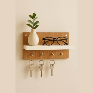 Natural Wooden <b>Key</b> <b>Hanger</b> Wall Organizer with Modern Multifunction Design 23x21cm for Living Room Kitchen Bathroom Office Decor - Product Image 3