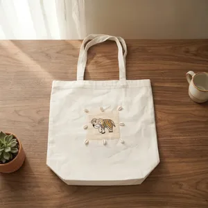 Premium Quality Hand-Painted Cotton Tote <b>Bag</b> Elephant Motif Drawstring Closure Rope Handle <b>Medium</b> <b>Size</b> Daily Use Available for - Product Image 5