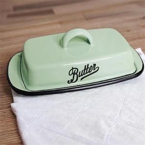 Pot à beurre de style vintage avec couvercle à poignée arquée, étiquette de beurre imprimée, plateau de service rectangulaire, élégant récipient à beurre pour la cuisine - Product Image 1