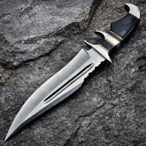 Fixed Blade Stainless Steel Hunting Camping Bowie Knife with Buffalo Horn Handle and <b>Leather</b> Sheath Customizable OEM Bowie Knife - Product Image 1