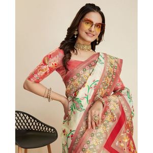 ผ้าไหมผ้าแจ็คการ์ดผ้าถักแจ็คการ์ดดีไซน์เนอร์กับเสื้อ unstitched ออกสีขาว - Product Image 2