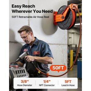 Avvolgitubo Automatico per Compressore d'Aria 3/8 Pollici x 50 Piedi, Tubo in Gomma 300 PSI Max con Cavo di Alimentazione da 5 Piedi - Product Image 2