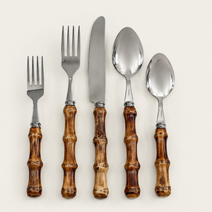 Ensemble de couverts en acier inoxydable de qualité supérieure avec manche en bambou, couverts écologiques pour les dîners raffinés, les mariages et la table à manger à domicile - Product Image 3