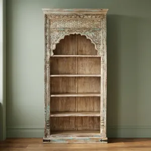 Antique Handmade Water-Resistant Wooden <b>Bookcase</b> Five Multifunction Storage Rack Farmhouse Style Display Shelf for Living Room - Product Image 4