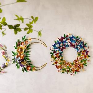 Décoration murale en métal en forme de papillon et de couronne florale, ornement suspendu en fer en forme de croissant de lune et de tournesol pour extérieur, vente en gros - Product Image 2