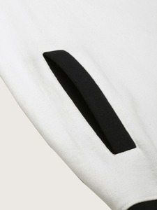 <b>Men's</b> PU Varsity <b>Jacket</b> <b>White</b> Body Navy Sleeves Embroidered Number 5 Button Closure Preppy Style Windproof Autumn OEM Service - Product Image 5
