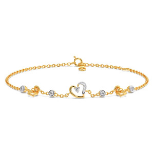 Pulsera de Cadena con Diamantes y Motivo de Corazón Abierto Asimétrico con Pequeños Corazones - Product Image 1