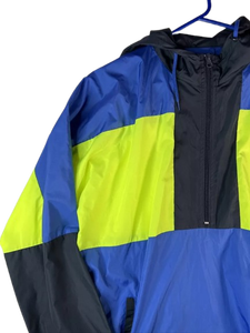 Men's Hooded Waterproof Windproof Reversible <b>Quilted</b> Filled Casual <b>Jacket</b> Color Blocking Blue/Yellow Canvas Fabric Zipper - Product Image 2