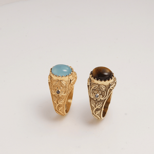 Anillo con Cabujón de Ojo de Tigre Natural, Bisel de Latón, Diseño Vintage, Hecho a Mano, Unisex, Elegante, para Regalo - Product Image 6