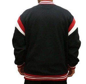 Chaqueta Varsity para Hombre, Talla Grande, Negra con Rayas Rojas y Blancas en las Mangas, Estilo Preppy, Cierre de Cremallera, para Otoño - Product Image 2