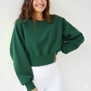Nueva Llegada: Sudaderas Cortas de Manga Larga para Mujer, Cuello Redondo, Color Sólido, Estilo Casual y Holgado - Product Image 5