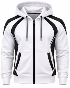 Sudadera con capucha y cremallera para hombre, de forro polar, color blanco/negro, mangas regulares, estilo casual urbano, ideal para invierno - Product Image 4