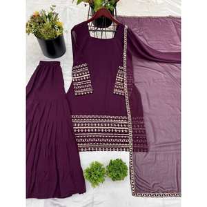 Top de soirée pour femmes styliste-Ensemble Sharara et Dupatta avec broderie lourde au look élégant - Product Image 3