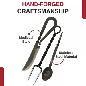 Juego de cubiertos de comedor forjados a mano vikingo estilo medieval acabado mate cuchara tenedor cuchillo para la Mesa superventas - Product Image 6