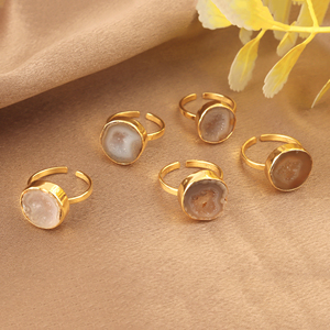 Wholesale Christian <b>Adjustable</b> 18k Gold Plated Brass Druzy Agate Gemstone <b>Ring</b> Traditional Statement Unique Trendy Style Women - Product Image 5