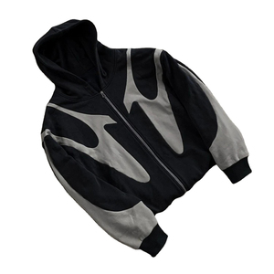 Sweat-shirt à capuche oversize pour homme, style automne, avec fermeture éclair, color block, en molleton bouclette, noir et gris, manches classiques - Product Image 2