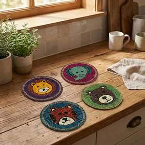 Sous-verres perlés – Sous-verres artisanaux sur le thème du safari pour table à manger, table basse et décoration intérieure - Product Image 1