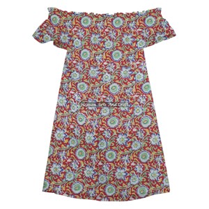 Vestido con estampado artesanal y hombros descubiertos en stock, vestido de una pieza con hombros descubiertos para mujer, corte alto en la cintura - Product Image 4