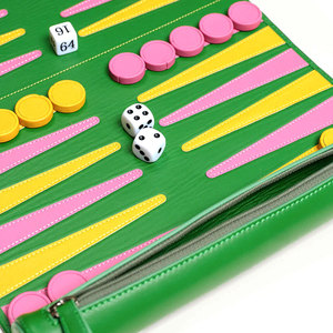 Juego de Backgammon Portátil de Cuero Salva, Verde, Rosa, Amarillo, con Dados y Tablero, Tamaño de Viaje, para 2 Jugadores, Diseño Multicolor, PU - Product Image 2
